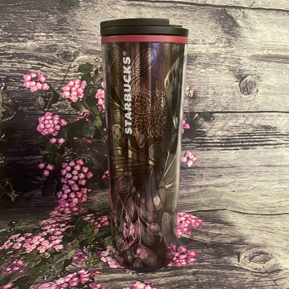 2019 STARBUCKS 16 Oz. Plastic Tumbler FLORAL BUTTERFLY Limited Edition